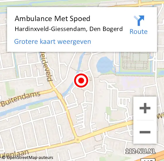 Locatie op kaart van de 112 melding: Ambulance Met Spoed Naar Hardinxveld-Giessendam, Den Bogerd op 22 september 2023 14:57