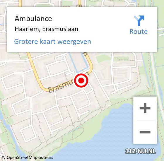 Locatie op kaart van de 112 melding: Ambulance Haarlem, Erasmuslaan op 22 september 2023 15:00