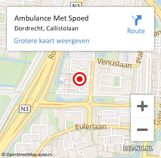 Locatie op kaart van de 112 melding: Ambulance Met Spoed Naar Dordrecht, Callistolaan op 22 september 2023 15:06
