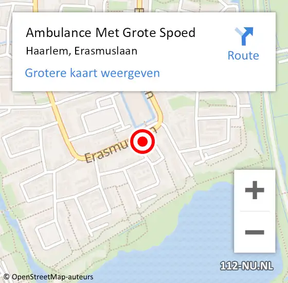 Locatie op kaart van de 112 melding: Ambulance Met Grote Spoed Naar Haarlem, Erasmuslaan op 22 september 2023 15:13