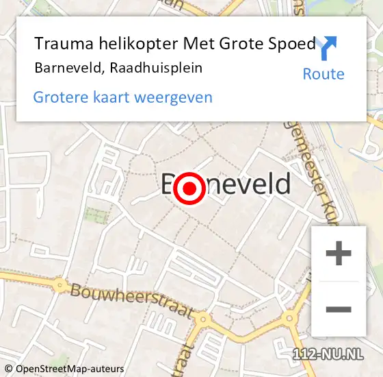 Locatie op kaart van de 112 melding: Trauma helikopter Met Grote Spoed Naar Barneveld, Raadhuisplein op 22 september 2023 15:21