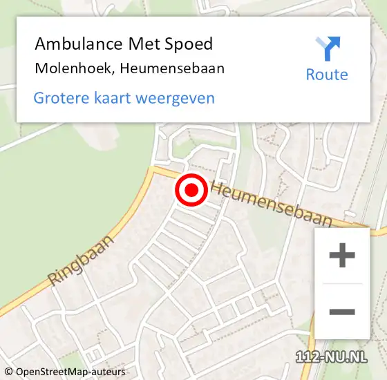 Locatie op kaart van de 112 melding: Ambulance Met Spoed Naar Molenhoek, Heumensebaan op 9 september 2014 05:29