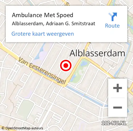 Locatie op kaart van de 112 melding: Ambulance Met Spoed Naar Alblasserdam, Adriaan G. Smitstraat op 22 september 2023 15:55