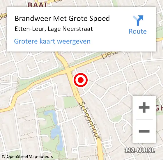 Locatie op kaart van de 112 melding: Brandweer Met Grote Spoed Naar Etten-Leur, Lage Neerstraat op 22 september 2023 15:57