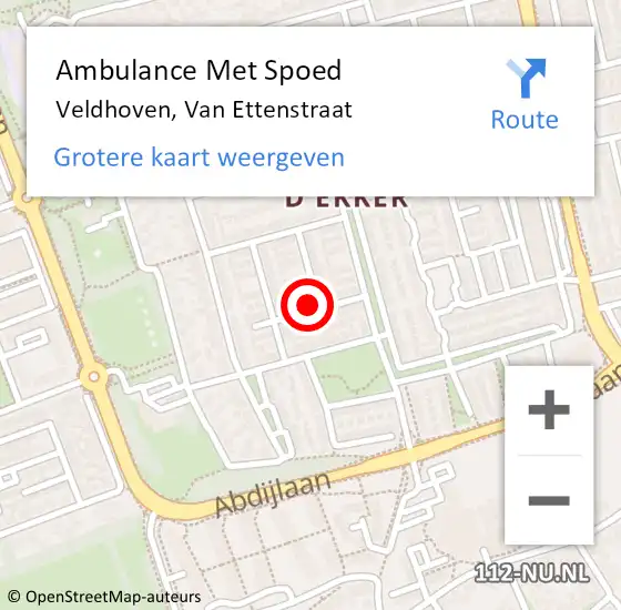 Locatie op kaart van de 112 melding: Ambulance Met Spoed Naar Veldhoven, Van Ettenstraat op 9 september 2014 05:58