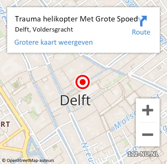 Locatie op kaart van de 112 melding: Trauma helikopter Met Grote Spoed Naar Delft, Voldersgracht op 22 september 2023 16:13