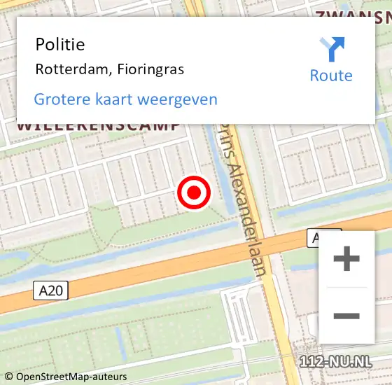 Locatie op kaart van de 112 melding: Politie Rotterdam, Fioringras op 22 september 2023 16:16