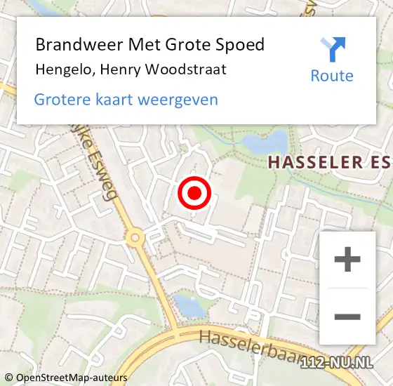 Locatie op kaart van de 112 melding: Brandweer Met Grote Spoed Naar Hengelo, Henry Woodstraat op 22 september 2023 17:14