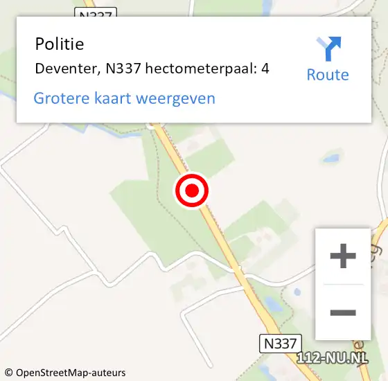 Locatie op kaart van de 112 melding: Politie Deventer, N337 hectometerpaal: 4 op 22 september 2023 17:22
