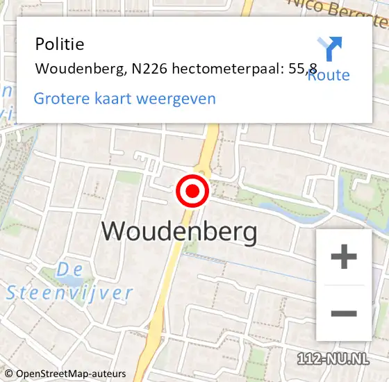 Locatie op kaart van de 112 melding: Politie Woudenberg, N226 hectometerpaal: 55,8 op 22 september 2023 18:15