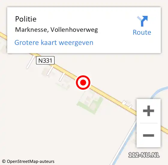 Locatie op kaart van de 112 melding: Politie Marknesse, Vollenhoverweg op 9 september 2014 07:01