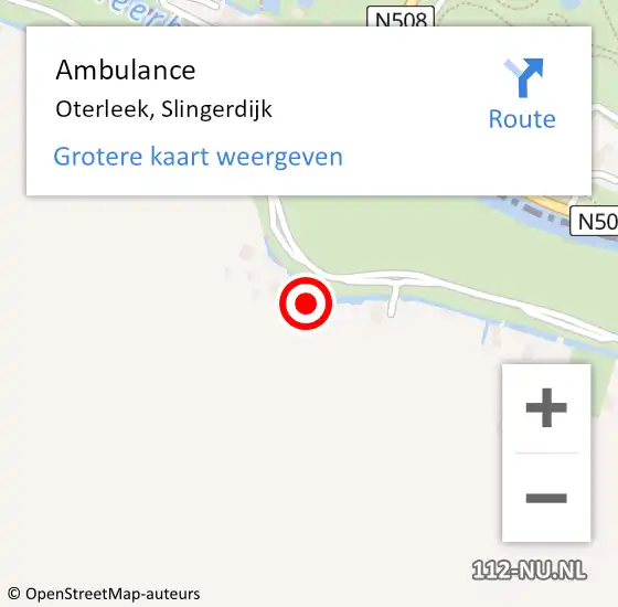 Locatie op kaart van de 112 melding: Ambulance Oterleek, Slingerdijk op 22 september 2023 18:38