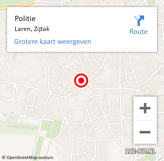 Locatie op kaart van de 112 melding: Politie Laren, Zijtak op 22 september 2023 18:38