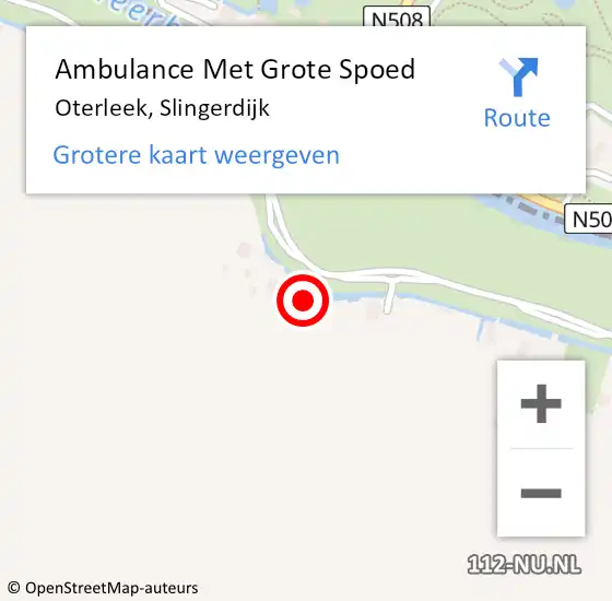 Locatie op kaart van de 112 melding: Ambulance Met Grote Spoed Naar Oterleek, Slingerdijk op 22 september 2023 18:40