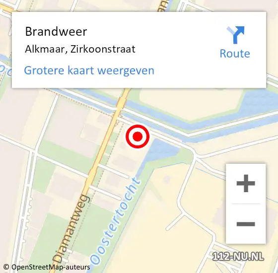 Locatie op kaart van de 112 melding: Brandweer Alkmaar, Zirkoonstraat op 22 september 2023 19:07