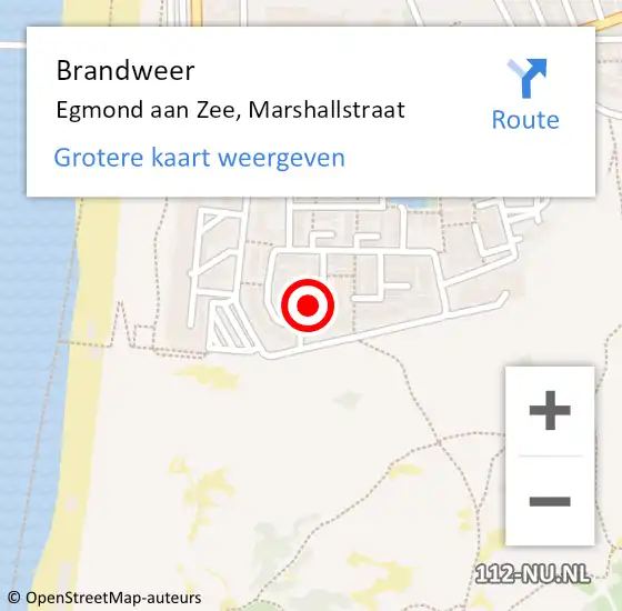 Locatie op kaart van de 112 melding: Brandweer Egmond aan Zee, Marshallstraat op 22 september 2023 19:10