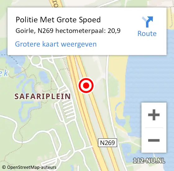 Locatie op kaart van de 112 melding: Politie Met Grote Spoed Naar Goirle, N269 hectometerpaal: 20,9 op 22 september 2023 19:15