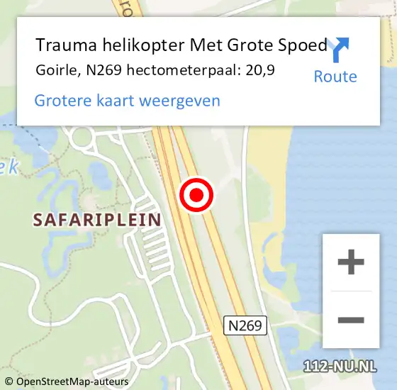 Locatie op kaart van de 112 melding: Trauma helikopter Met Grote Spoed Naar Goirle, N269 hectometerpaal: 20,9 op 22 september 2023 19:19