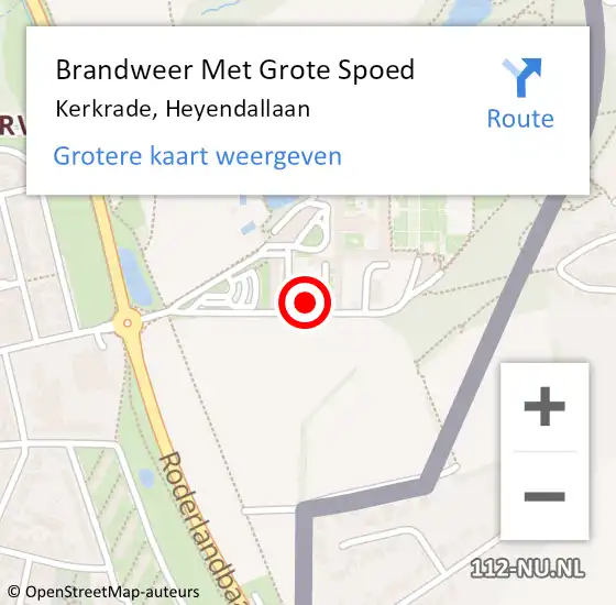 Locatie op kaart van de 112 melding: Brandweer Met Grote Spoed Naar Kerkrade, Heyendallaan op 22 september 2023 19:34