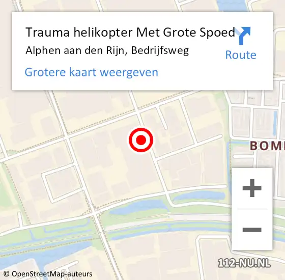 Locatie op kaart van de 112 melding: Trauma helikopter Met Grote Spoed Naar Alphen aan den Rijn, Bedrijfsweg op 22 september 2023 19:43