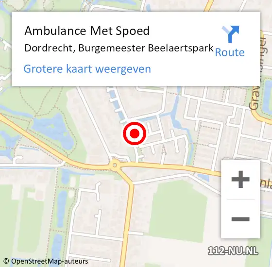 Locatie op kaart van de 112 melding: Ambulance Met Spoed Naar Dordrecht, Burgemeester Beelaertspark op 22 september 2023 19:45