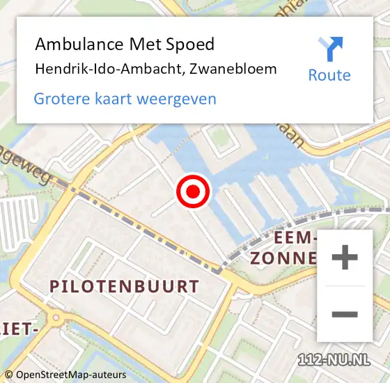 Locatie op kaart van de 112 melding: Ambulance Met Spoed Naar Hendrik-Ido-Ambacht, Zwanebloem op 22 september 2023 20:10