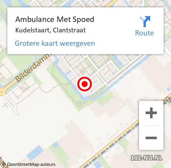 Locatie op kaart van de 112 melding: Ambulance Met Spoed Naar Kudelstaart, Clantstraat op 22 september 2023 20:11