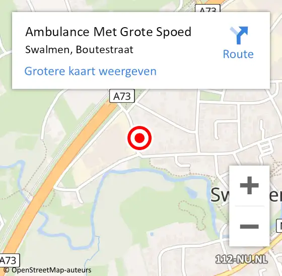 Locatie op kaart van de 112 melding: Ambulance Met Grote Spoed Naar Swalmen, Boutestraat op 22 september 2023 20:24