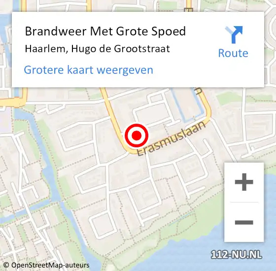 Locatie op kaart van de 112 melding: Brandweer Met Grote Spoed Naar Haarlem, Hugo de Grootstraat op 22 september 2023 20:33