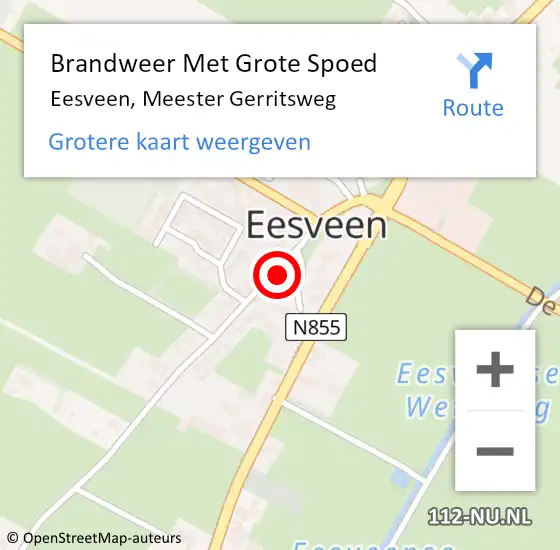 Locatie op kaart van de 112 melding: Brandweer Met Grote Spoed Naar Eesveen, Meester Gerritsweg op 9 september 2014 07:25