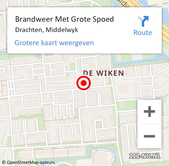 Locatie op kaart van de 112 melding: Brandweer Met Grote Spoed Naar Drachten, Middelwyk op 22 september 2023 20:47