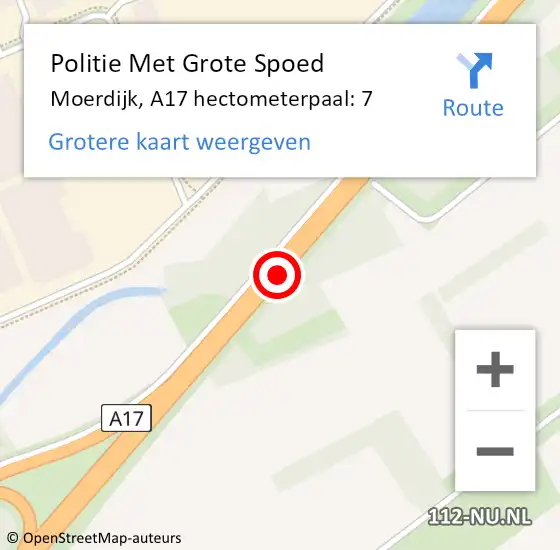 Locatie op kaart van de 112 melding: Politie Met Grote Spoed Naar Moerdijk, A17 hectometerpaal: 7 op 22 september 2023 20:50