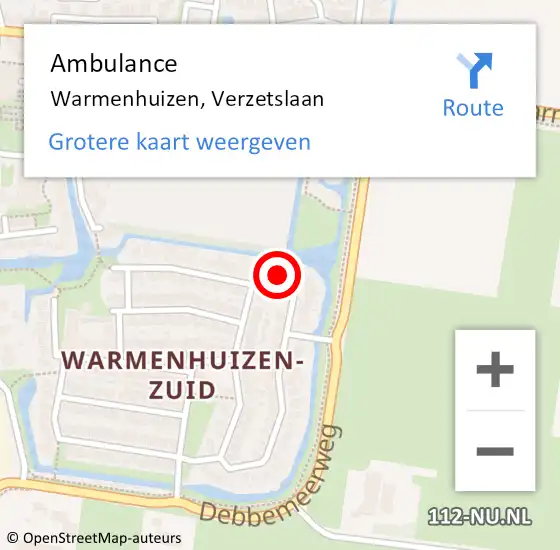 Locatie op kaart van de 112 melding: Ambulance Warmenhuizen, Verzetslaan op 22 september 2023 21:11