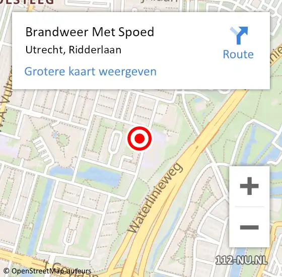 Locatie op kaart van de 112 melding: Brandweer Met Spoed Naar Utrecht, Ridderlaan op 22 september 2023 21:29