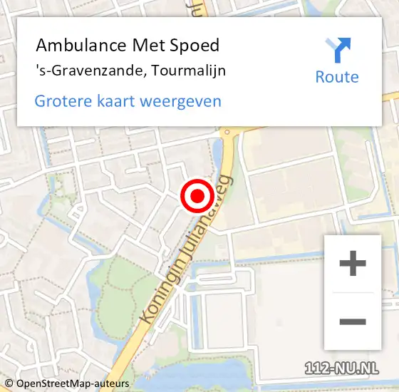 Locatie op kaart van de 112 melding: Ambulance Met Spoed Naar 's-Gravenzande, Tourmalijn op 22 september 2023 22:02