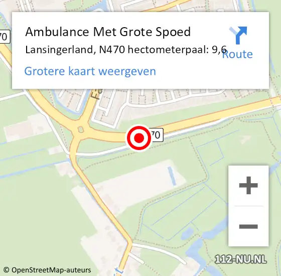 Locatie op kaart van de 112 melding: Ambulance Met Grote Spoed Naar Lansingerland, N470 hectometerpaal: 9,6 op 22 september 2023 22:12