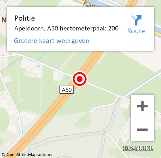 Locatie op kaart van de 112 melding: Politie Apeldoorn, A50 hectometerpaal: 200 op 22 september 2023 22:12