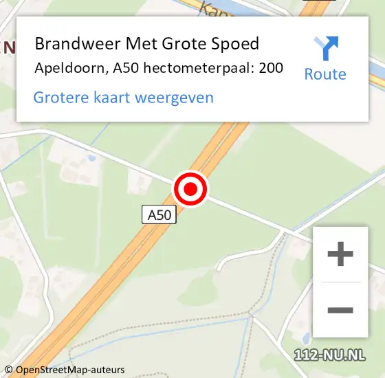 Locatie op kaart van de 112 melding: Brandweer Met Grote Spoed Naar Apeldoorn, A50 hectometerpaal: 200 op 22 september 2023 22:20