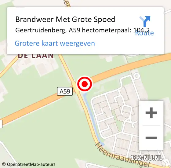 Locatie op kaart van de 112 melding: Brandweer Met Grote Spoed Naar Geertruidenberg, A59 hectometerpaal: 104,2 op 22 september 2023 23:23
