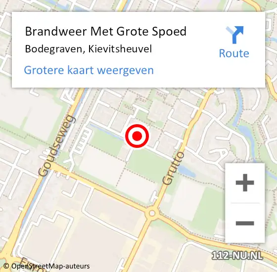 Locatie op kaart van de 112 melding: Brandweer Met Grote Spoed Naar Bodegraven, Kievitsheuvel op 22 september 2023 23:30