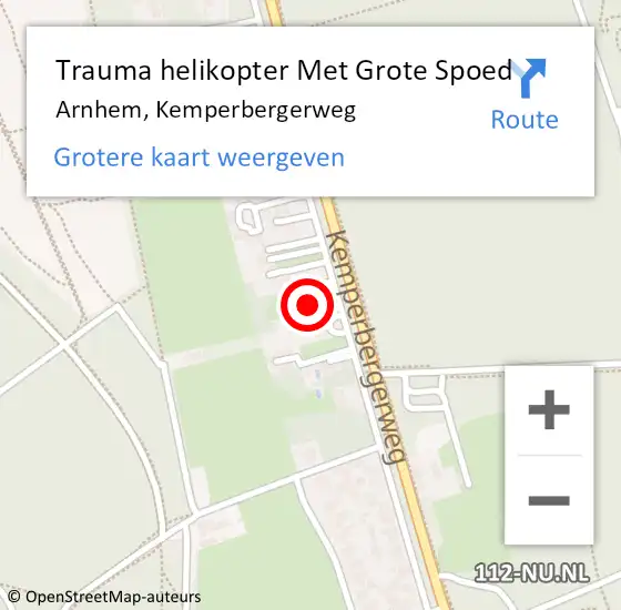 Locatie op kaart van de 112 melding: Trauma helikopter Met Grote Spoed Naar Arnhem, Kemperbergerweg op 22 september 2023 23:50