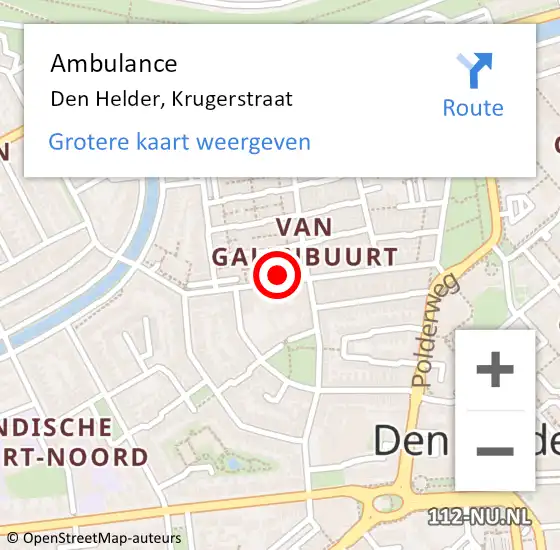 Locatie op kaart van de 112 melding: Ambulance Den Helder, Krugerstraat op 23 september 2023 00:23