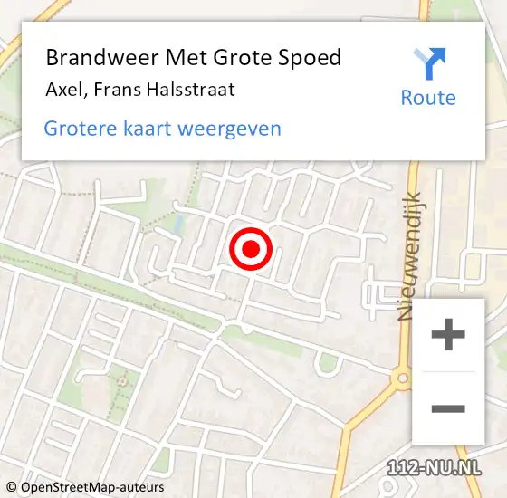 Locatie op kaart van de 112 melding: Brandweer Met Grote Spoed Naar Axel, Frans Halsstraat op 23 september 2023 00:31