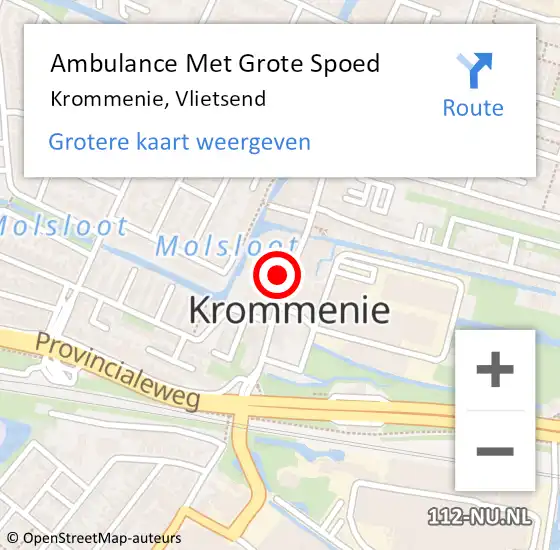 Locatie op kaart van de 112 melding: Ambulance Met Grote Spoed Naar Krommenie, Vlietsend op 23 september 2023 04:49