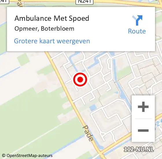 Locatie op kaart van de 112 melding: Ambulance Met Spoed Naar Opmeer, Boterbloem op 23 september 2023 04:51