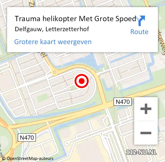 Locatie op kaart van de 112 melding: Trauma helikopter Met Grote Spoed Naar Delfgauw, Letterzetterhof op 23 september 2023 06:09