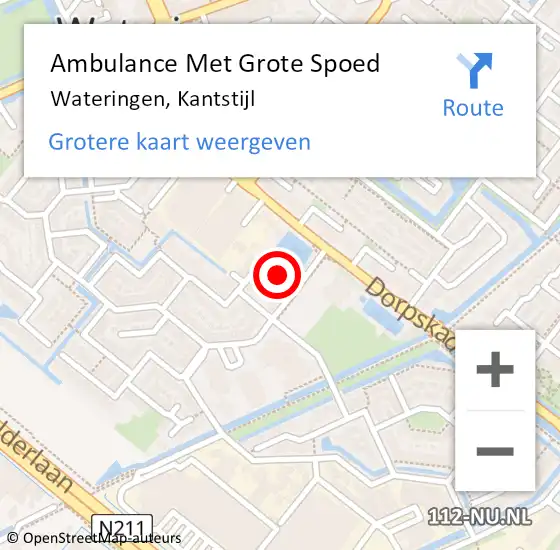 Locatie op kaart van de 112 melding: Ambulance Met Grote Spoed Naar Wateringen, Kantstijl op 23 september 2023 06:49