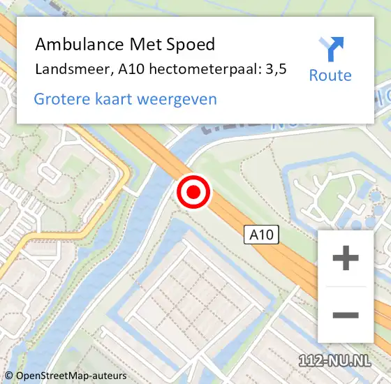 Locatie op kaart van de 112 melding: Ambulance Met Spoed Naar Landsmeer, A10 hectometerpaal: 3,5 op 23 september 2023 07:11