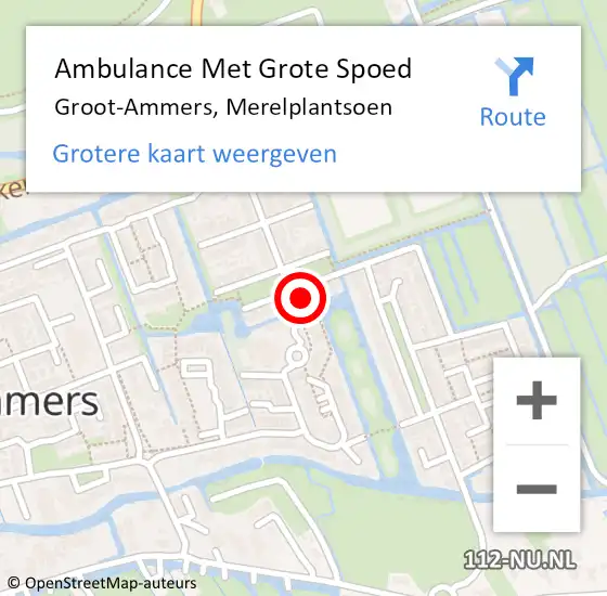 Locatie op kaart van de 112 melding: Ambulance Met Grote Spoed Naar Groot-Ammers, Merelplantsoen op 23 september 2023 07:47