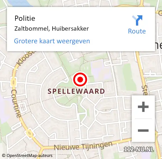 Locatie op kaart van de 112 melding: Politie Zaltbommel, Huibersakker op 23 september 2023 07:53